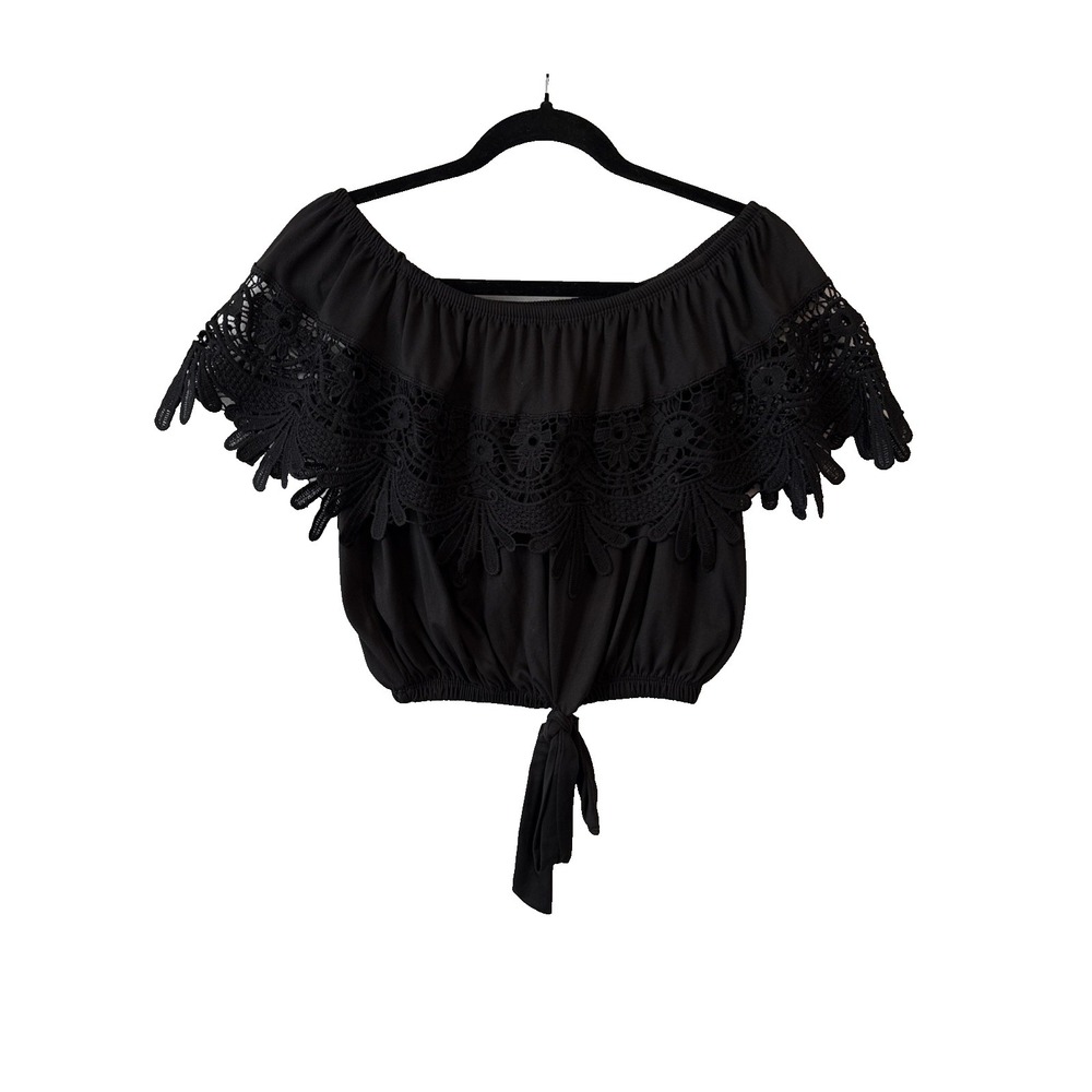 LA Hearts Off Shoulder Lace Ruffle Crop Top M Boho Beach Resort Summer Flirty